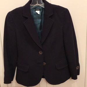 JCrew cropped navy wool blazer w/ flower buttons
